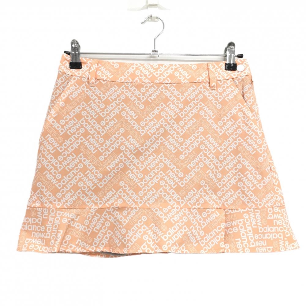 【超美品】ニューバランスゴルフ スカート オレンジ×白 ロゴ総柄 内側インナーパンツ  レディース 1(M) ゴルフウェア New Balance