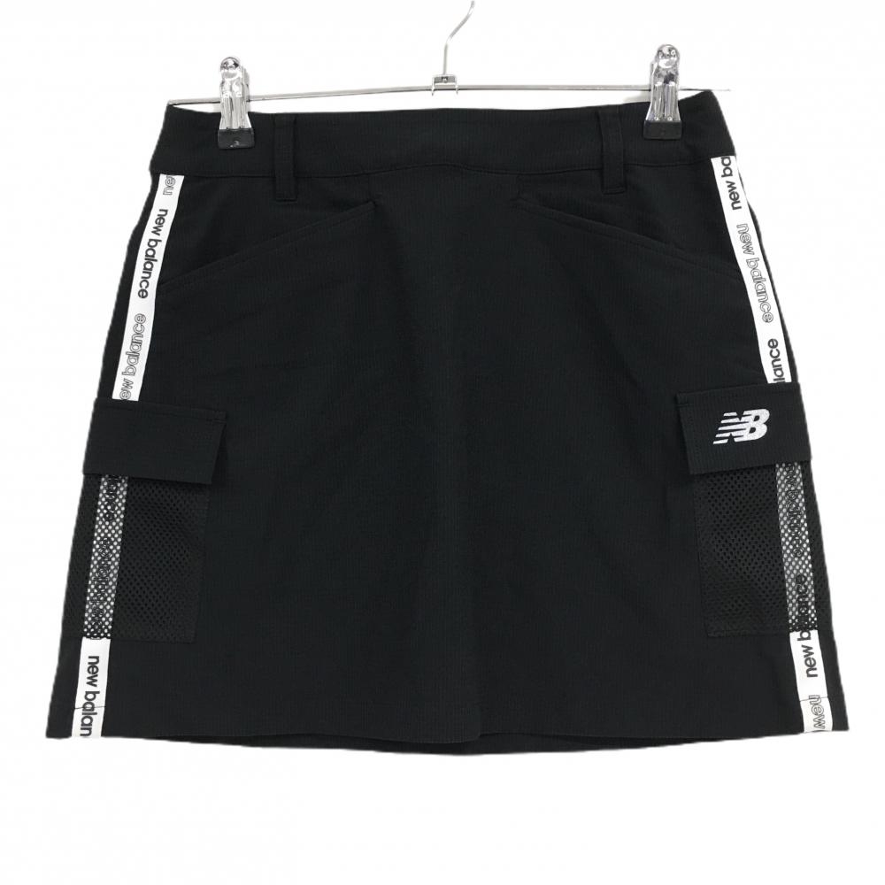 【超美品】ニューバランスゴルフ スカート 黒×白 サイドロゴテープ 複数ポケット レディース 00(XS) ゴルフウェア New Balance