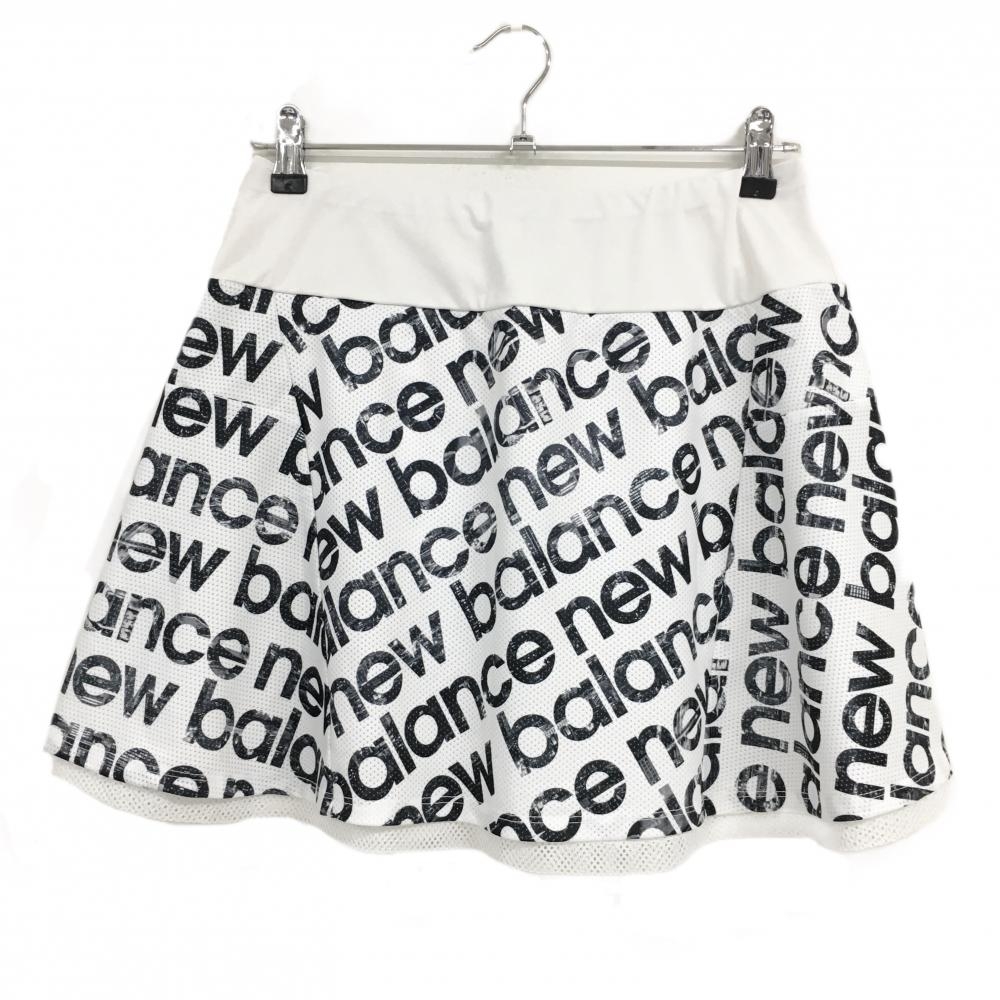 ニューバランスゴルフ スカート 白×黒 ロゴ総柄 内側メッシュ レディース 1(M) ゴルフウェア New Balance