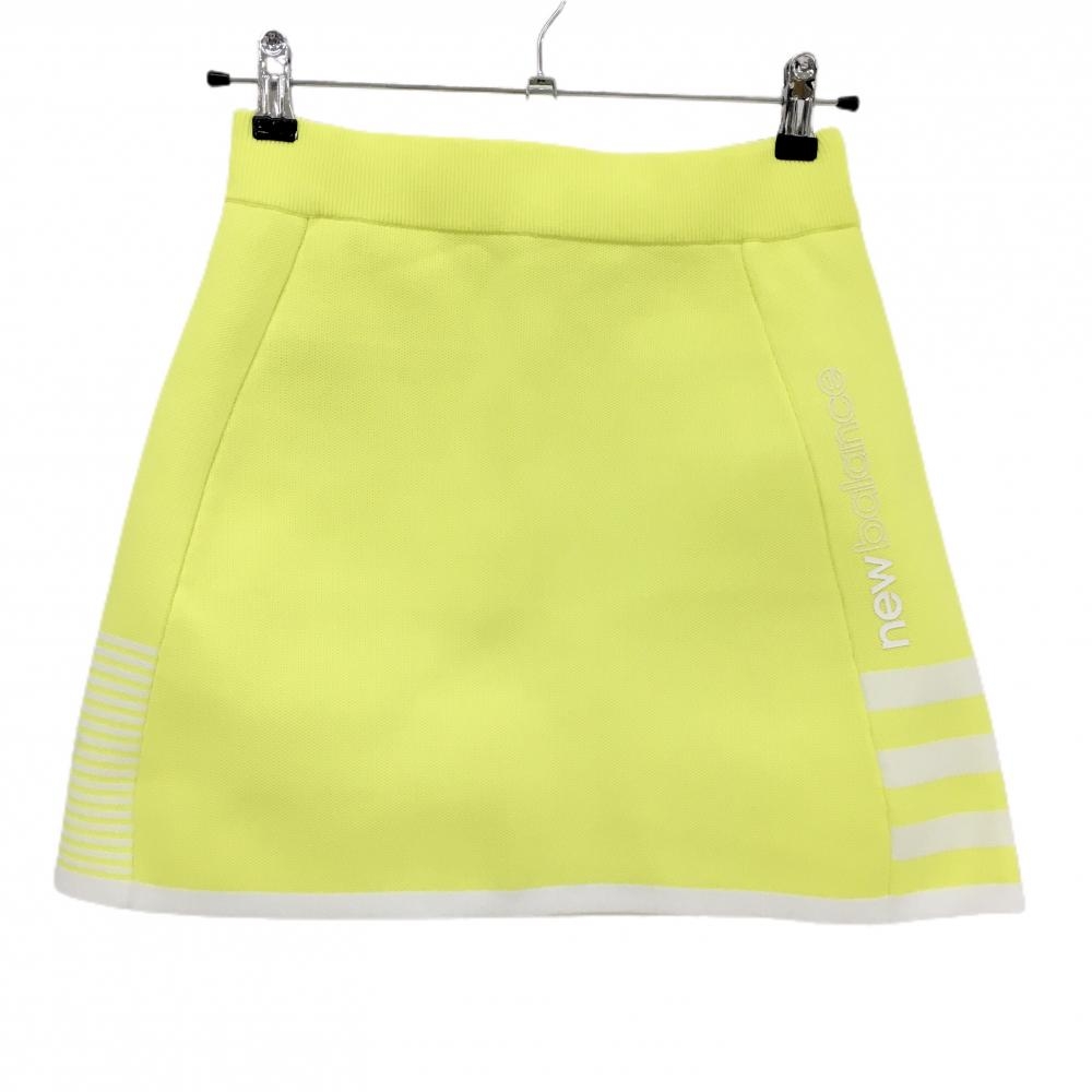 【超美品】ニューバランスゴルフ ニットスカート ネオンイエロー サイドボーダー ロゴプリント レディース 0 ゴルフウェア New Balance