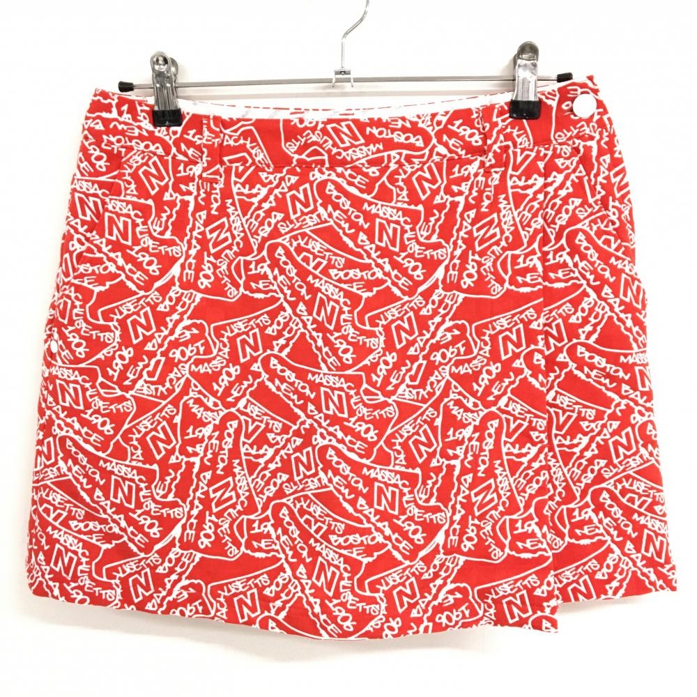 【超美品】ニューバランスゴルフ スカート レッド×白 総柄 内側インナーパンツ レディース 2(L) ゴルフウェア New Balance