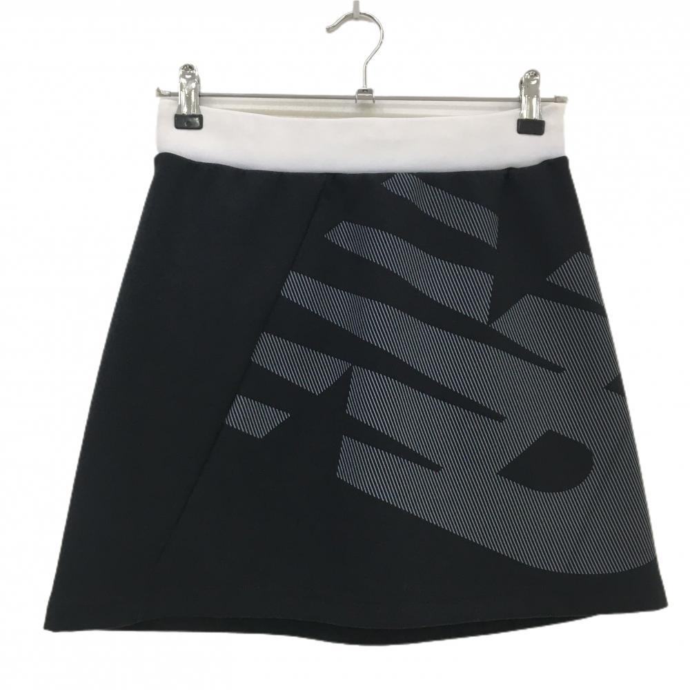 【美品】ニューバランスゴルフ スカート 黒×白 ロゴ斜めストライプ レディース 1(M) ゴルフウェア New Balance