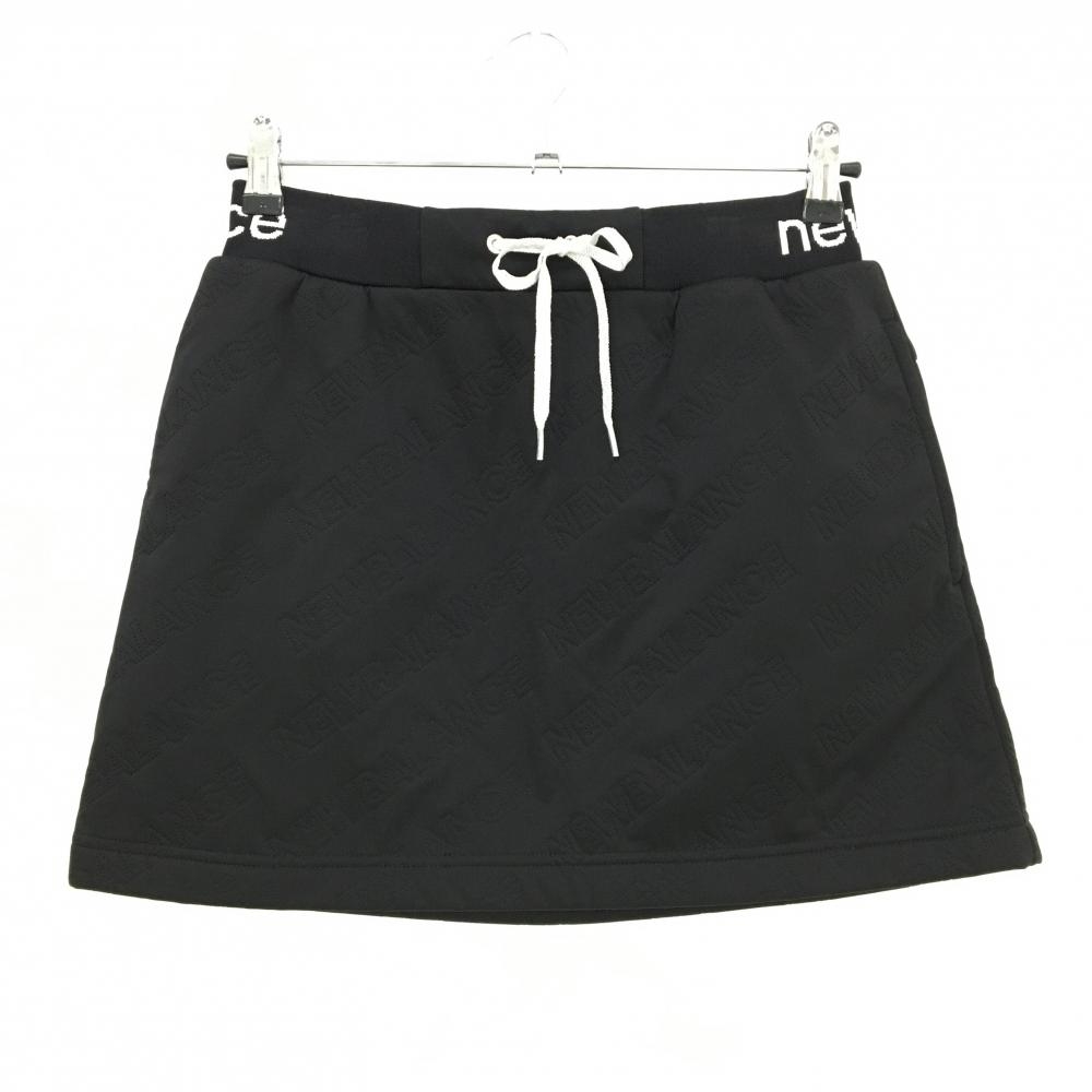 【超美品】ニューバランスゴルフ スカート 黒 ロゴ総柄 裏起毛 ウエストゴム＆調節紐 レディース 1(M) ゴルフウェア New Balance