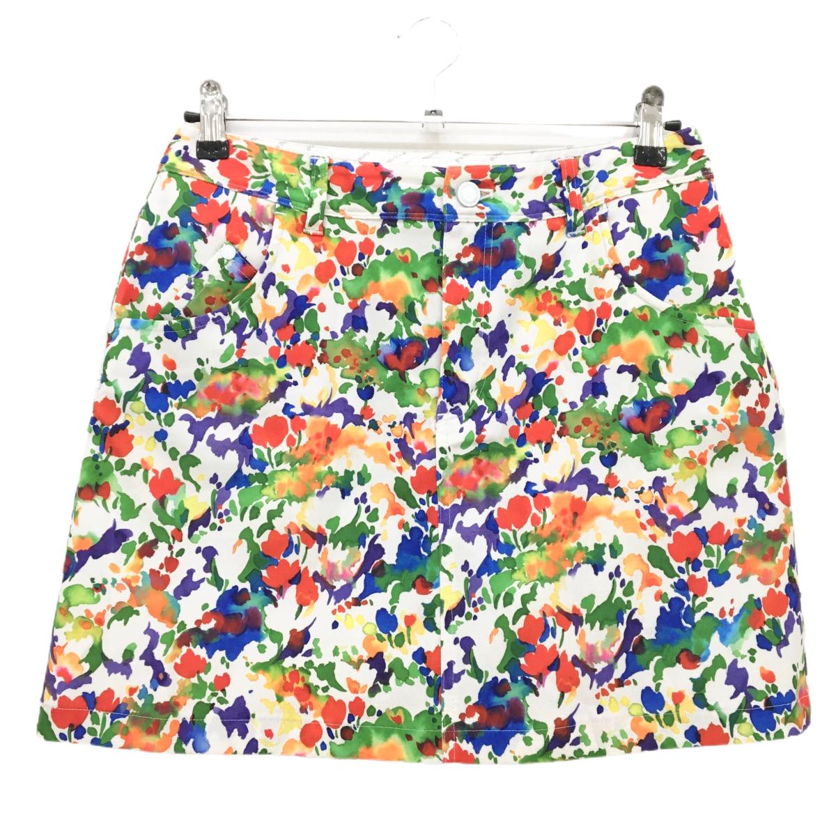 【超美品】ニューバランスゴルフ スカート 白×マルチカラー 総柄 ストレッチ レディース 2(L) ゴルフウェア New Balance