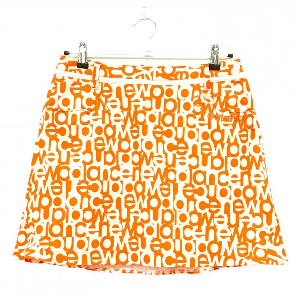 【超美品】ニューバランスゴルフ スカート 白×オレンジ ロゴ総柄 ストレッチ レディース 2(L) ゴルフウェア New Balance