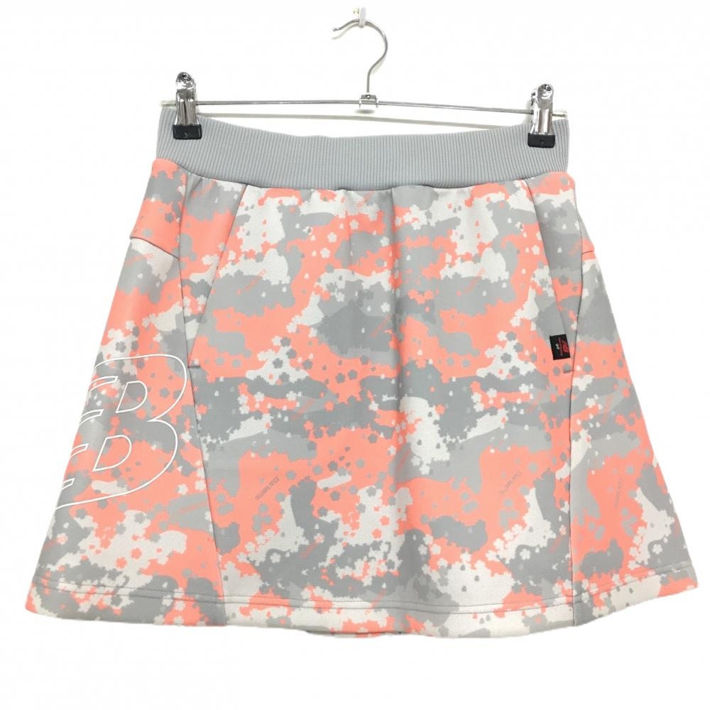 【美品】ニューバランスゴルフ スカート ライトグレー×オレンジ 総柄 レディース 1(M) ゴルフウェア New Balance