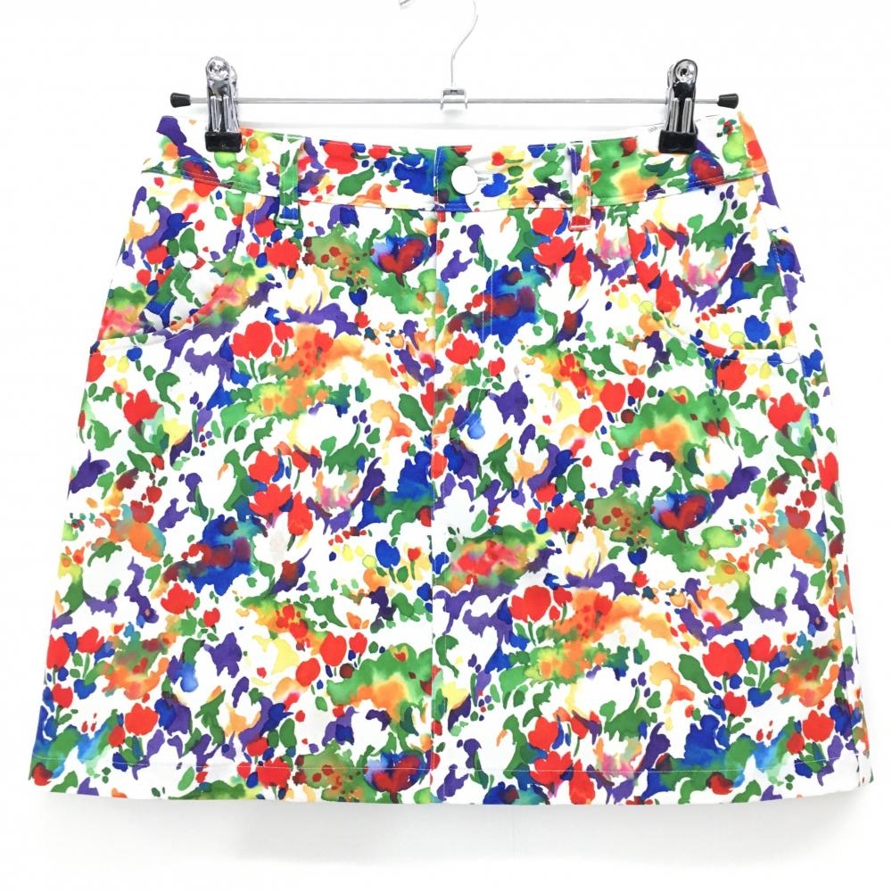 【美品】ニューバランスゴルフ スカート グリーン×レッド×パープル 総柄 花  レディース 1(M) ゴルフウェア New Balance