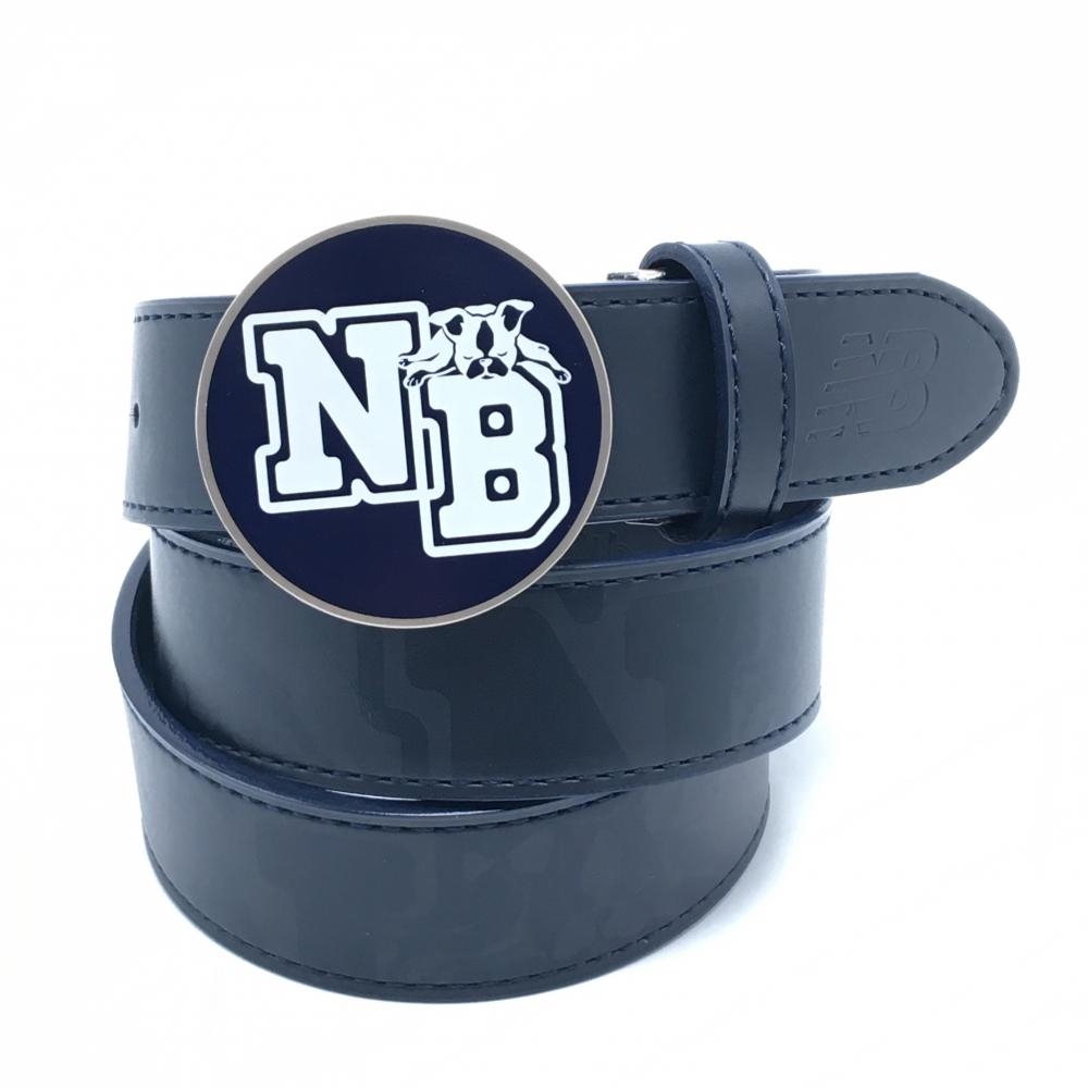 【超美品】ニューバランス トップ式ベルト ネイビー ボストンテリア総柄 ロゴバックル レディース  ゴルフウェア New Balance