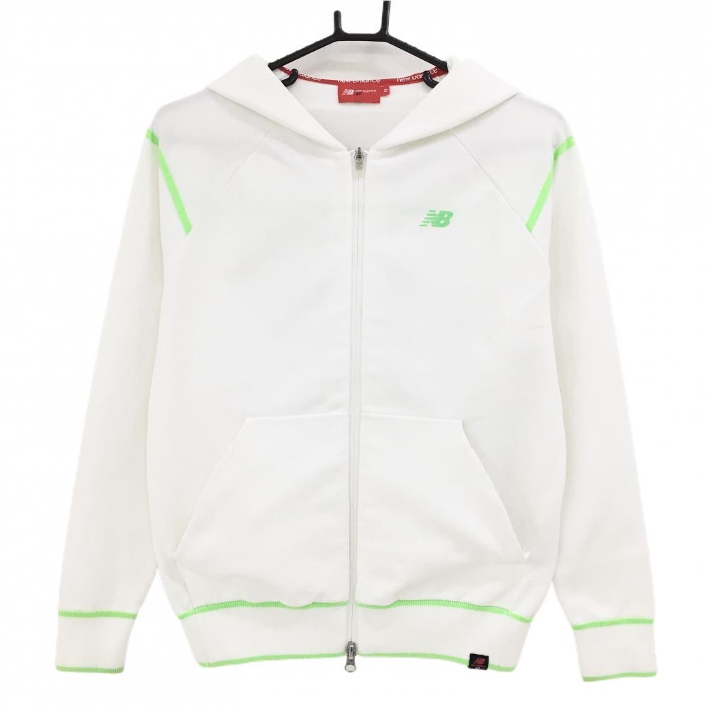 ニューバランスゴルフ ジップパーカー 白×ライトグリーン ロゴプリント レディース 0(S) ゴルフウェア New Balance