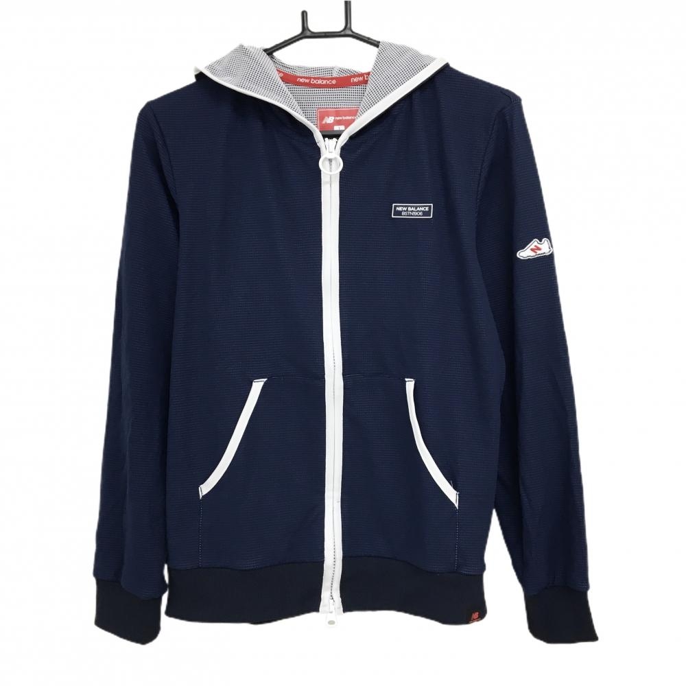 【超美品】ニューバランスゴルフ ジップパーカー ネイビー×白 ジャケット シューズワッペン レディース 1(M) ゴルフウェア New Balance