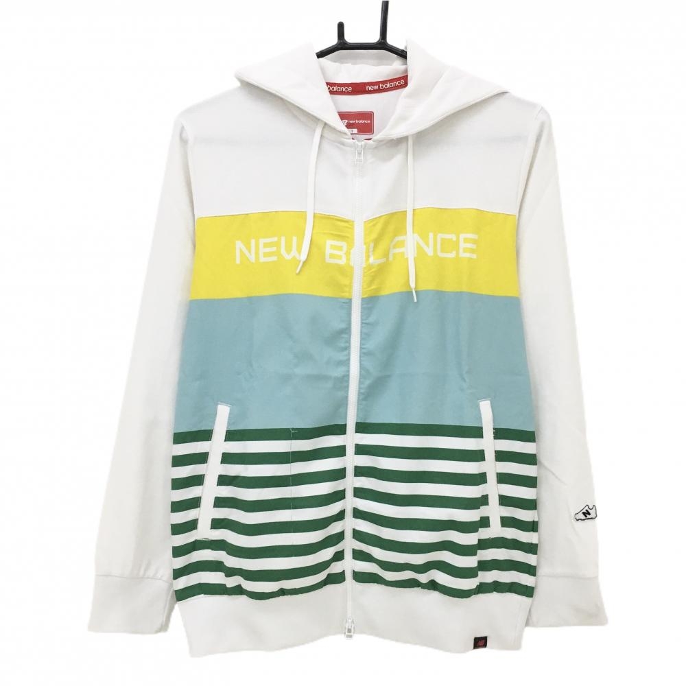 ニューバランスゴルフ ジップパーカー 白×グリーン 裾付近ボーダー  レディース 1(M) ゴルフウェア New Balance