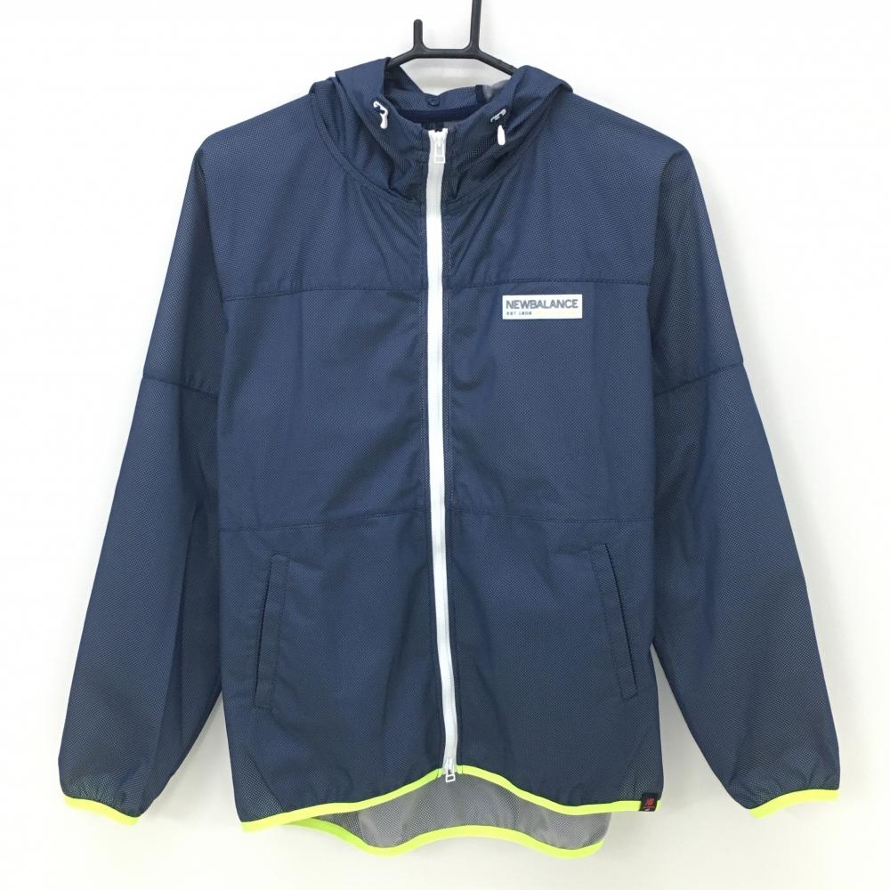 【美品】ニューバランスゴルフ ジップパーカー ネイビー×白 メッシュ調 シリコンワッペン レディース 2(L) ゴルフウェア New Balance