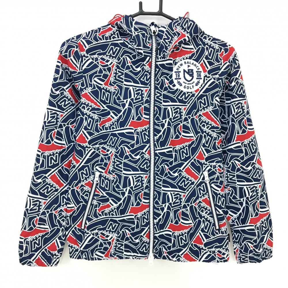 ニューバランスゴルフ ジップパーカー ネイビー×白 スニーカー柄 ロゴワッペン レディース 0(S) ゴルフウェア New Balance