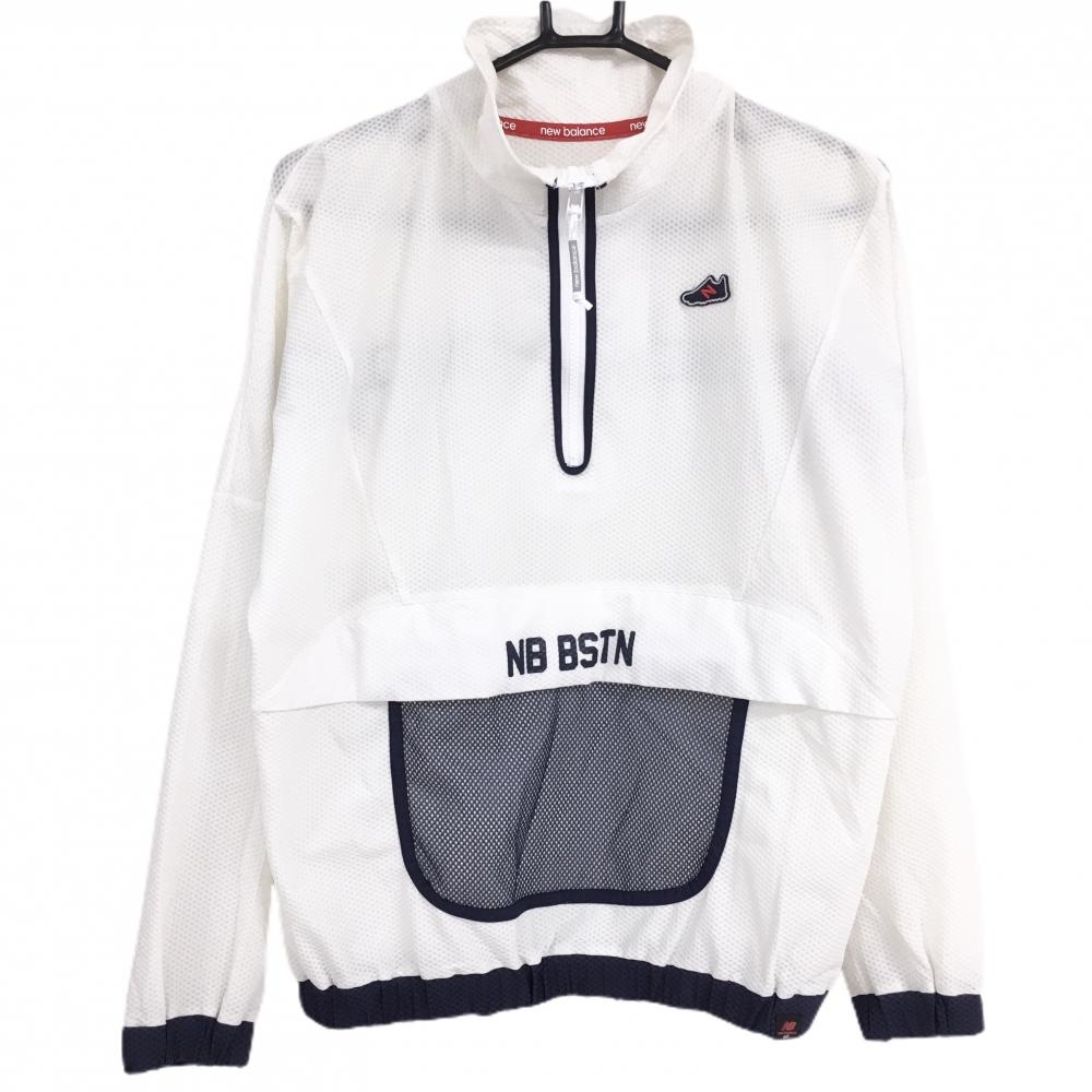 ニューバランスゴルフ ブルゾン 白×ネイビー 胸ロゴ 腹部メッシュポケット レディース 0 ゴルフウェア New Balance