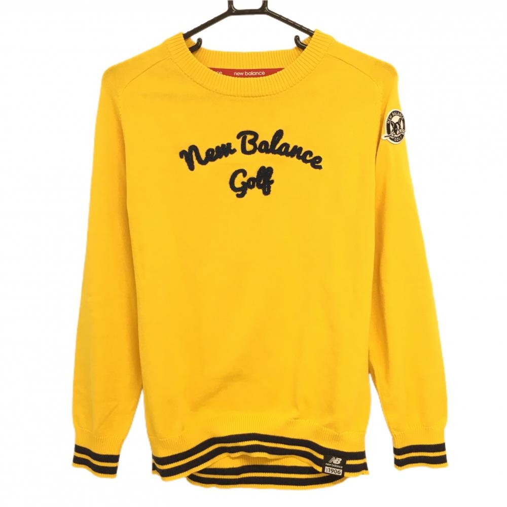 【超美品】ニューバランスゴルフ セーター イエロー×ネイビー 立体ロゴ ニット レディース 3(S) ゴルフウェア New Balance