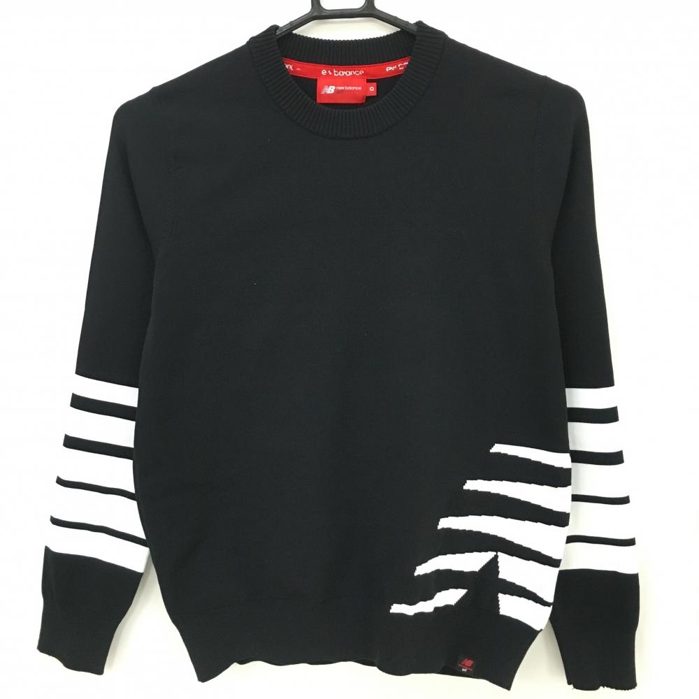 【美品】ニューバランスゴルフ セーター 黒×白 バイカラー ニット レディース 0(S) ゴルフウェア New Balance