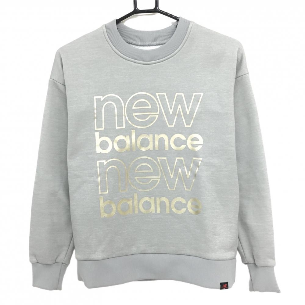 【超美品】ニューバランス トレーナー グレー×ゴールド ロゴプリント 裏起毛  レディース 0(S) ゴルフウェア New Balance