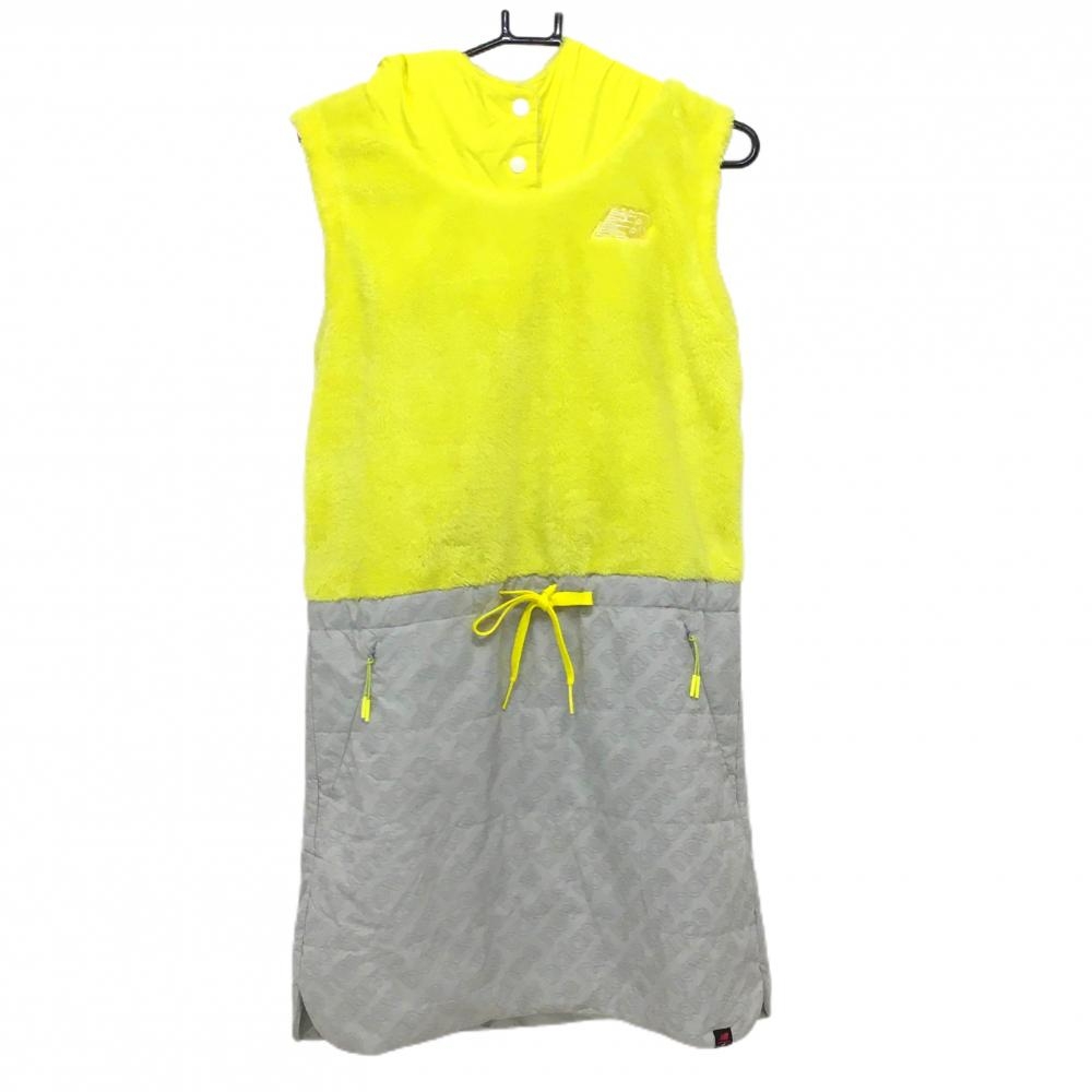 【超美品】ニューバランスゴルフ ボア×中綿ノースリーブワンピース イエロー×ライトグレー  レディース 1(M) ゴルフウェア New Balance
