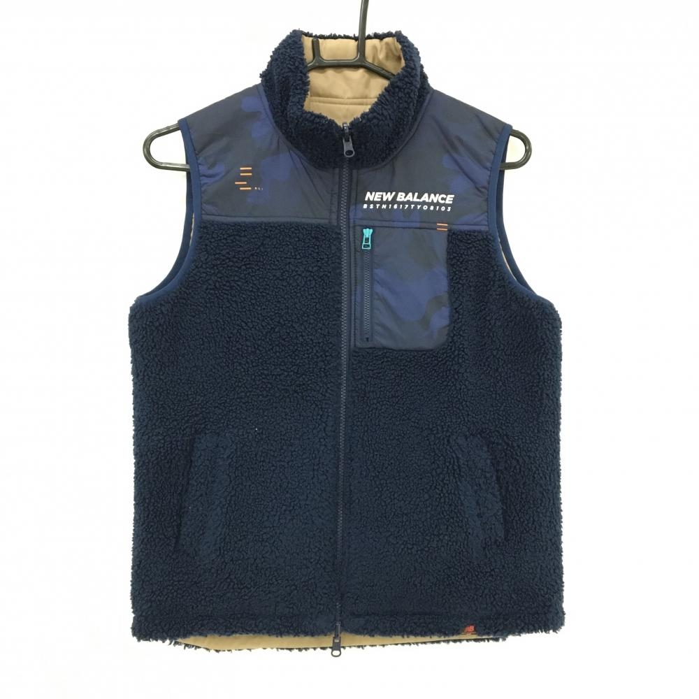 【超美品】ニューバランスゴルフ リバーシブルボアベスト ネイビー×ブルー 裏ベージュ 切替 レディース 1(M) ゴルフウェア New Balance