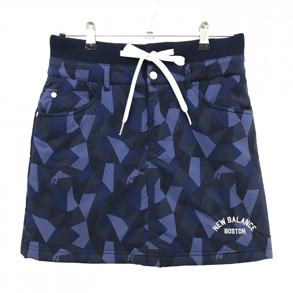 【超美品】ニューバランスゴルフ 中綿スカート ネイビー×黒 総柄 ウエストゴム＆調節紐 レディース 0(S) ゴルフウェア New Balance