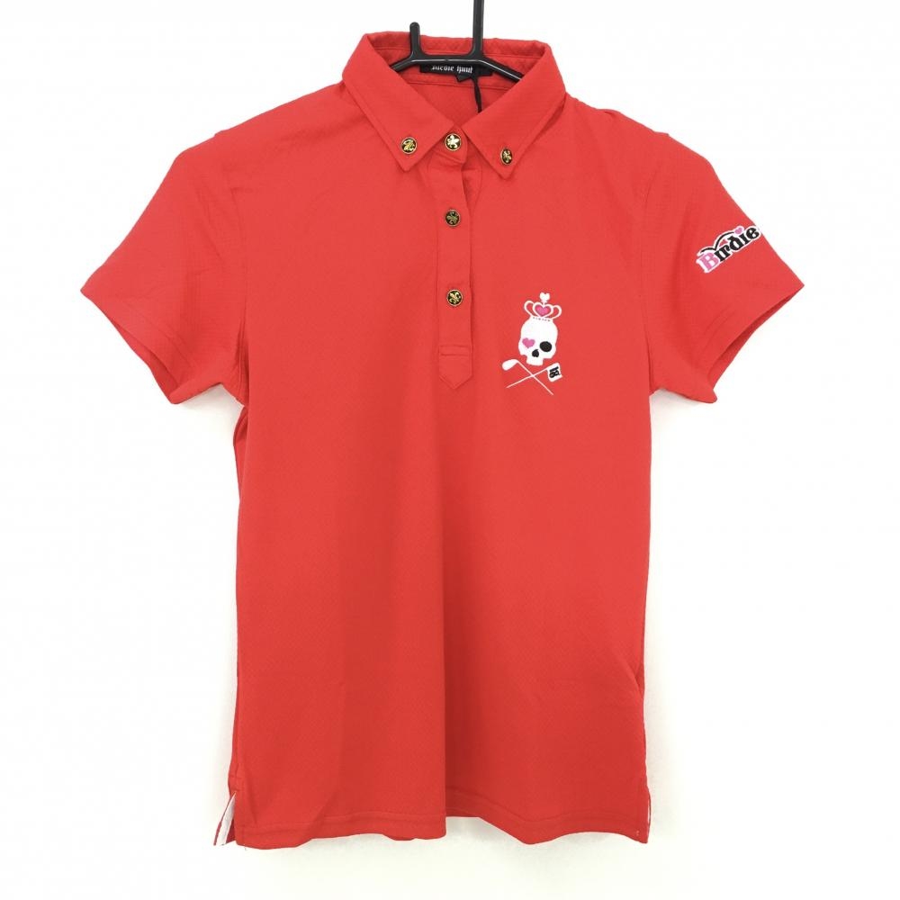【新品】バーディーハント 半袖ポロシャツ レッド スカル刺しゅう ボタンダウン レディース S ゴルフウェア Birdie hunt