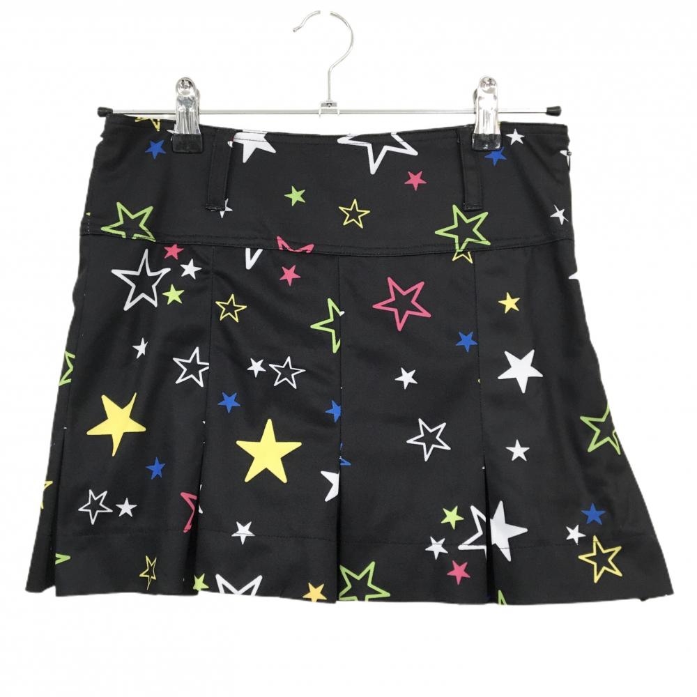 【美品】バーディーハント スカート 黒×マルチカラー 星柄 内側インナーパンツ ストレッチ レディース M ゴルフウェア Birdie hunt