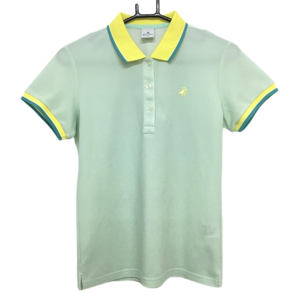 パラディーゾ 半袖ポロシャツ ライトグリーン×イエロー ロゴ刺しゅう レディース M ゴルフウェア Paradiso 画像