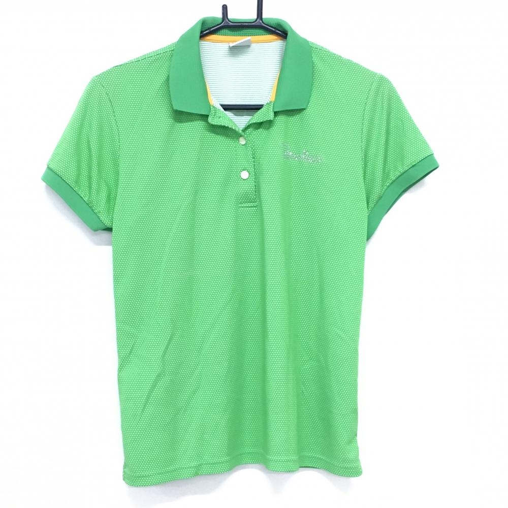 パラディーゾ 半袖ポロシャツ ライトグリーン×白 ピンドット調 襟一部メッシュ  レディース LL ゴルフウェア Paradiso