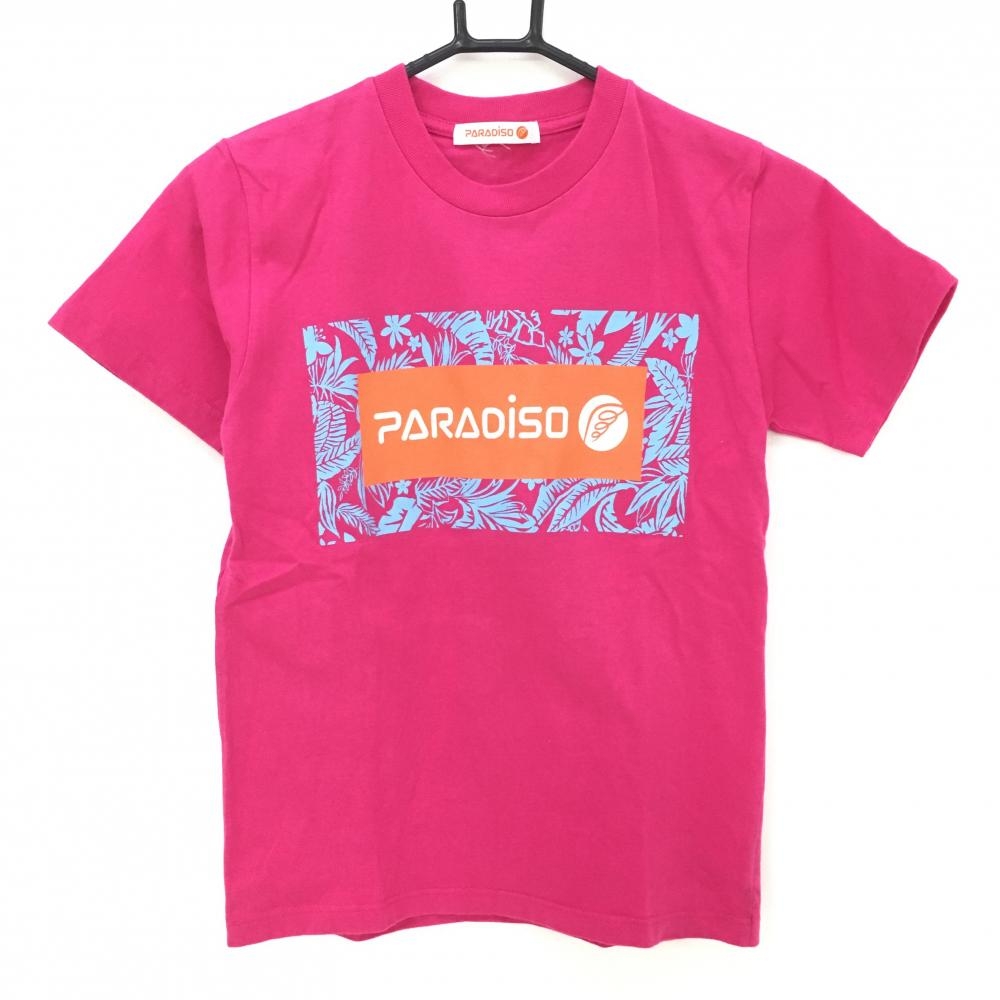 【超美品】パラディーゾ Tシャツ ピンク フロントプリント レディース  ゴルフウェア Paradiso