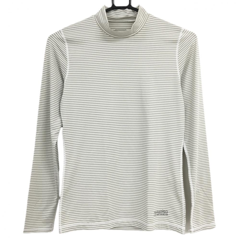 【超美品】パラディーゾ ハイネックインナーシャツ グレー×白 ボーダー レディース M ゴルフウェア Paradiso