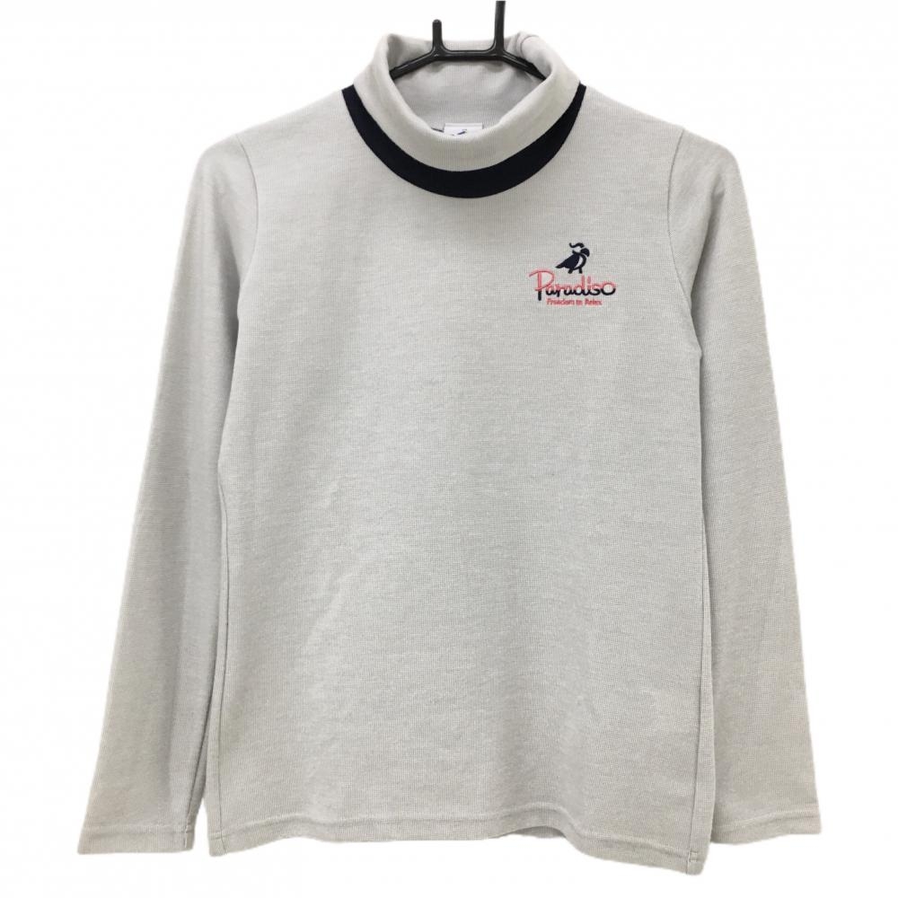 パラディーゾ 長袖ハイネックシャツ ライトグレー×ネイビー 胸元ロゴ レディース M ゴルフウェア Paradiso
