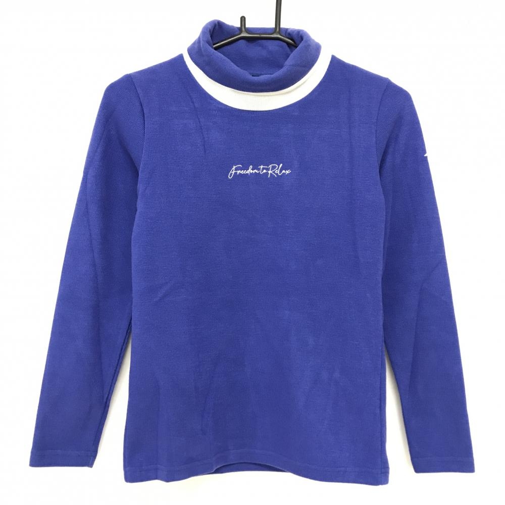 【美品】パラディーゾ 長袖ハイネックシャツ ブルー系×白 表ニット調 レディース S ゴルフウェア Paradiso