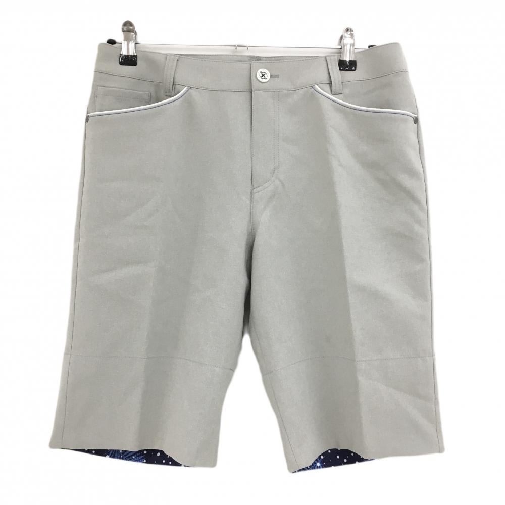 【超美品】パラディーゾ ハーフパンツ ライトグレー 裾裏ドット・リーフ柄 パイピング レディース LL ゴルフウェア Paradiso