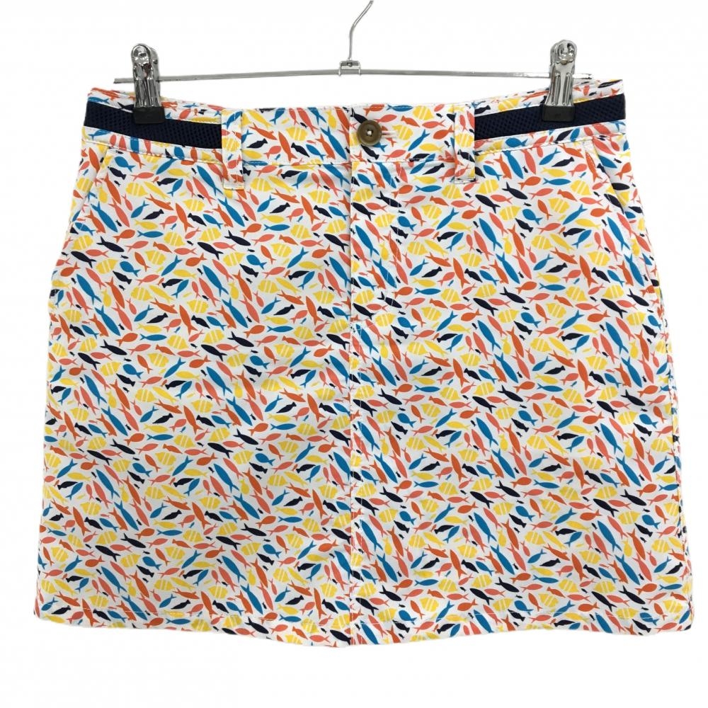 パラディーゾ スカート 白×マルチカラー サカナ総柄 内側インナーパンツ  レディース L ゴルフウェア Paradiso