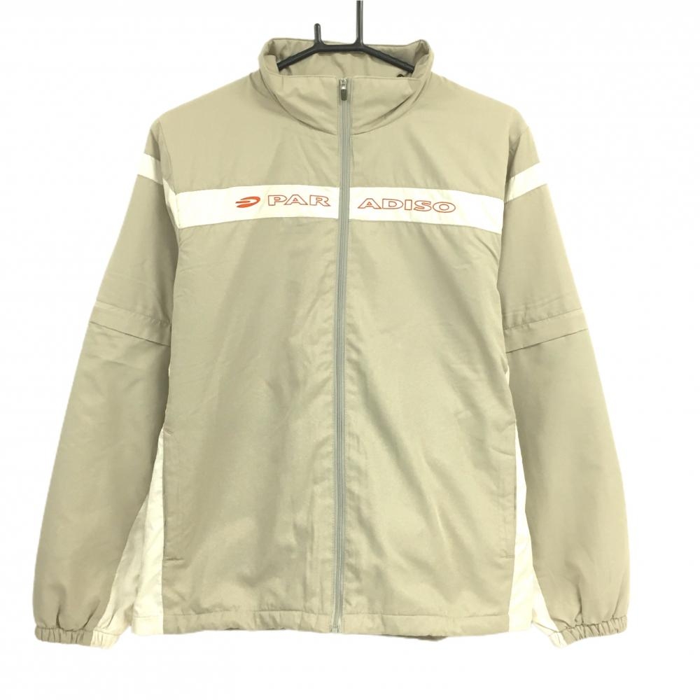 パラディーゾ 2WAYジャケット ベージュ×白 胸元ロゴオレンジ 袖着脱可 レディース L ゴルフウェア Paradiso