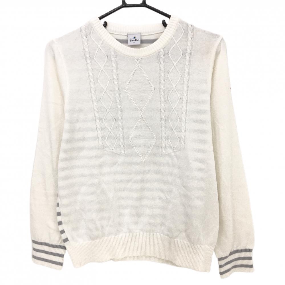 パラディーゾ セーター アイボリー×グレー 後ろボーダー コットン混 ニット レディース LL ゴルフウェア Paradiso