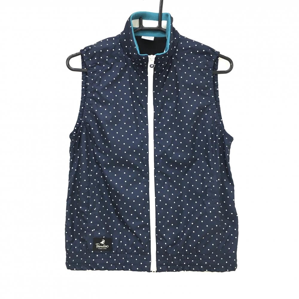 【超美品】パラディーゾ アウターベスト ネイビー×白 ドット 裏地微起毛  レディース M ゴルフウェア Paradiso