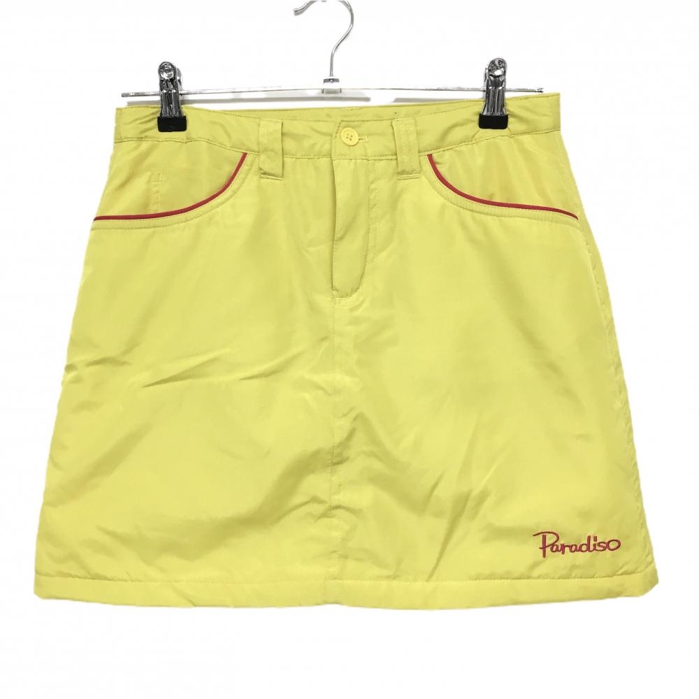 【美品】パラディーゾ 中綿スカート イエロー×ピンク ロゴ刺しゅう ポケット口パイピング レディース M ゴルフウェア Paradiso