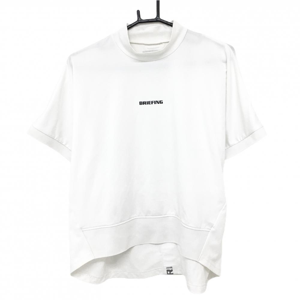 【美品】ブリーフィング 半袖ハイネックシャツ 白×黒 背面ロゴライン  レディース M ゴルフウェア BRIEFING