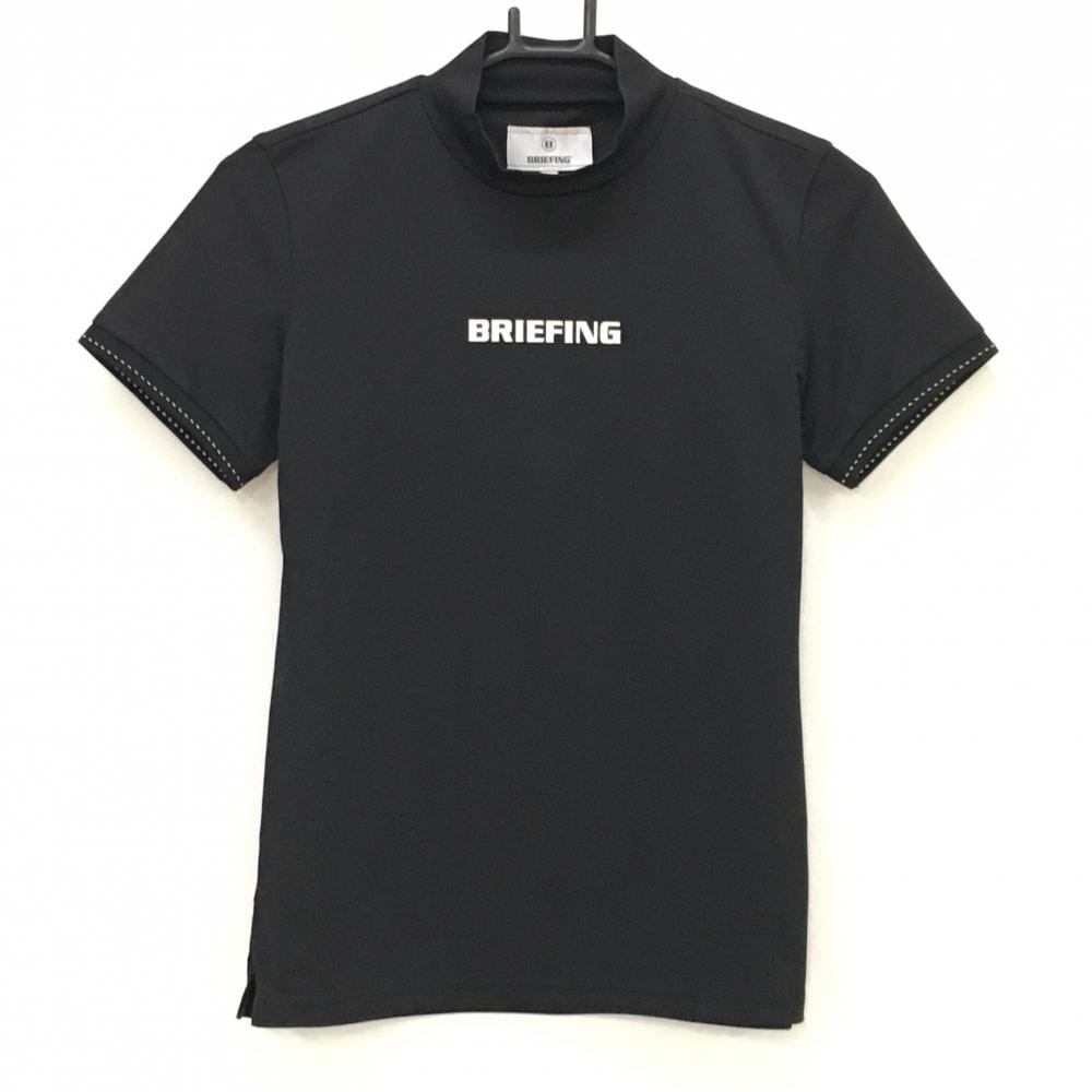 【超美品】ブリーフィング 半袖ハイネックシャツ 黒×白 背面ロゴドット  レディース S ゴルフウェア BRIEFING