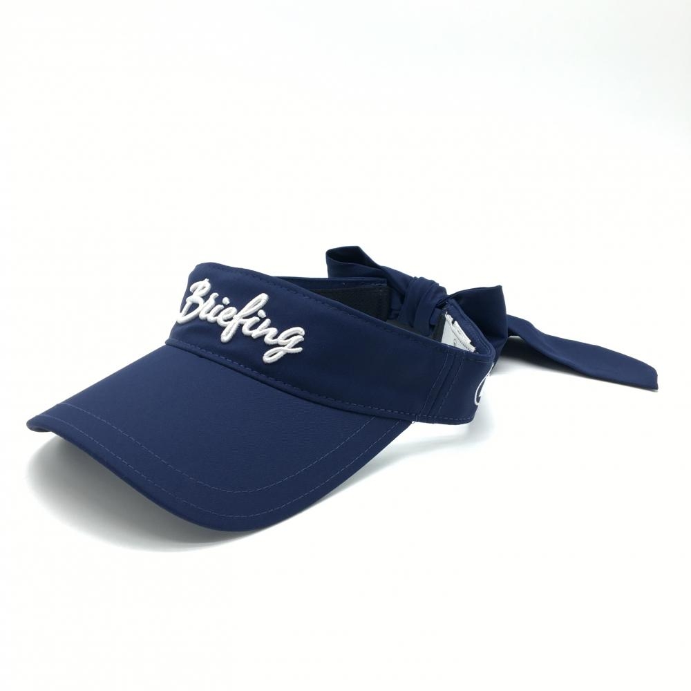 【美品】ブリーフィング サンバイザー ネイビー×白 リボン レディース FREE ゴルフウェア BRIEFING