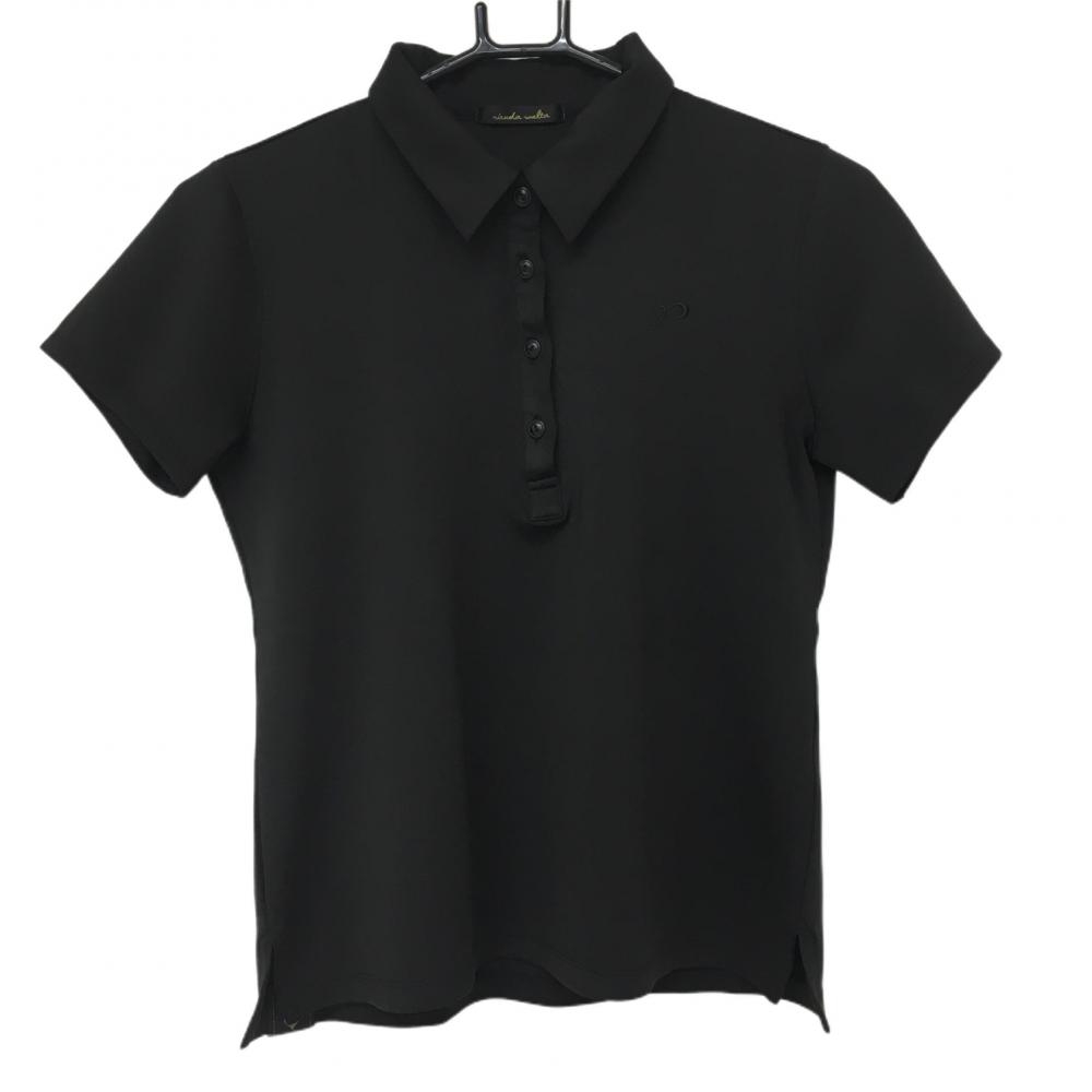【美品】リエンダスエルタ 半袖ポロシャツ 黒 ロゴ刺しゅう ストレッチ レディース M ゴルフウェア rienda suelta