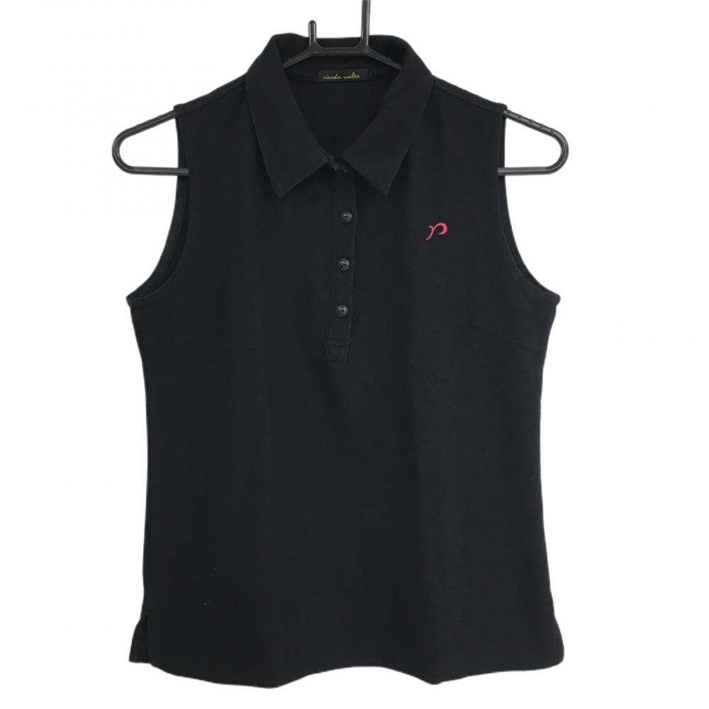 【美品】リエンダスエルタ ノースリーブポロシャツ 黒×ピンク 襟裏ロゴ 無地  レディース M ゴルフウェア rienda suelta