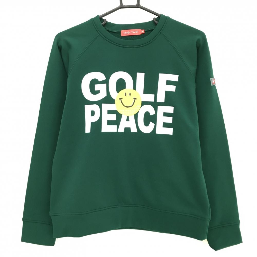【美品】ラフアンドスウェル トレーナー グリーン×白 ビッグプリント 裏起毛 レディース M ゴルフウェア rough＆swell