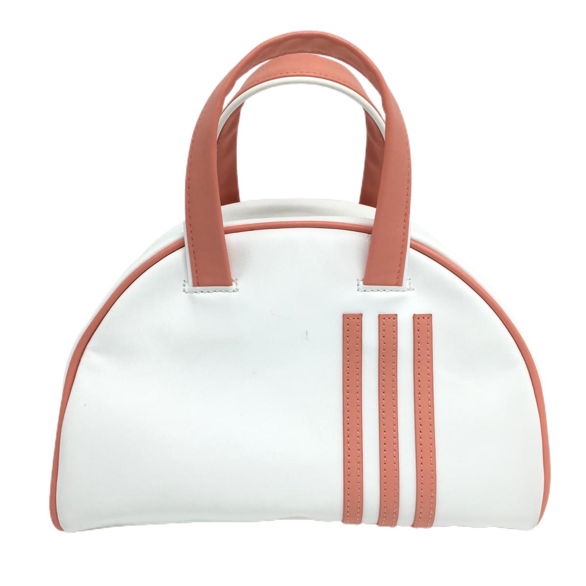 アディダス カートバッグ 白×サーモンピンク 3ライン 内側ポケット ゴルフ adidas