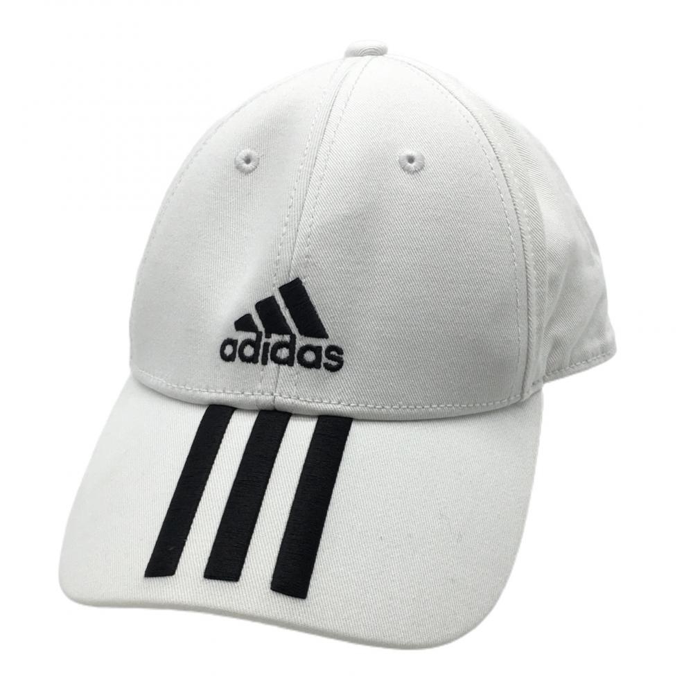 アディダス キャップ 白×黒 ロゴ刺しゅう 3ライン  フリーサイズ ゴルフウェア adidas 画像