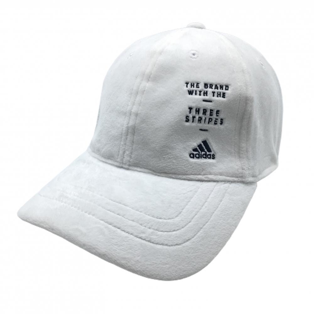 【美品】アディダス キャップ 白×黒 微起毛 ロゴ刺しゅう OSFW(54-57cm)   ゴルフウェア adidas