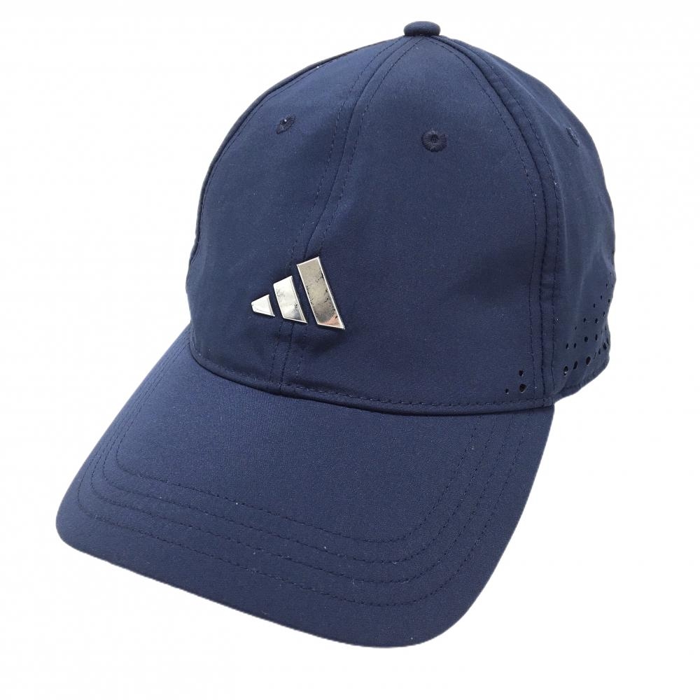 【超美品】アディダス キャップ ネイビー×シルバー 3ライン 一部パンチング OSFX(57-60cm)　   ゴルフウェア adidas
