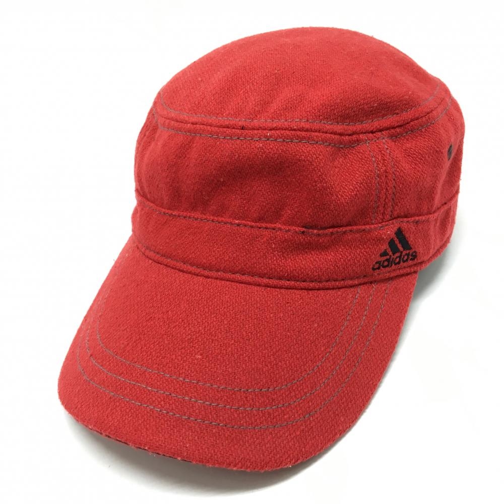 【美品】アディダス ワークキャップ レッド ウール混  フリー(57～59cm)   ゴルフウェア adidas