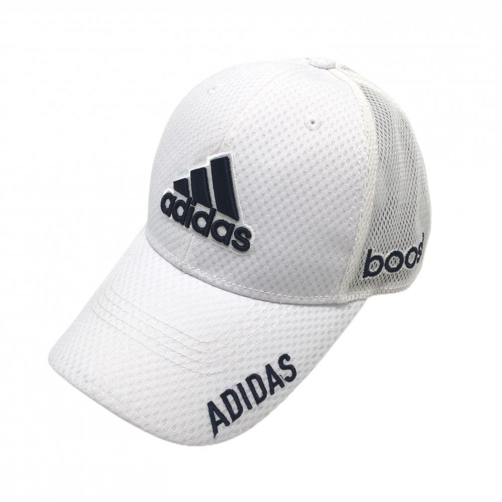 【美品】アディダス メッシュキャップ 白×ネイビー ロゴ刺しゅう フリー   ゴルフウェア adidas